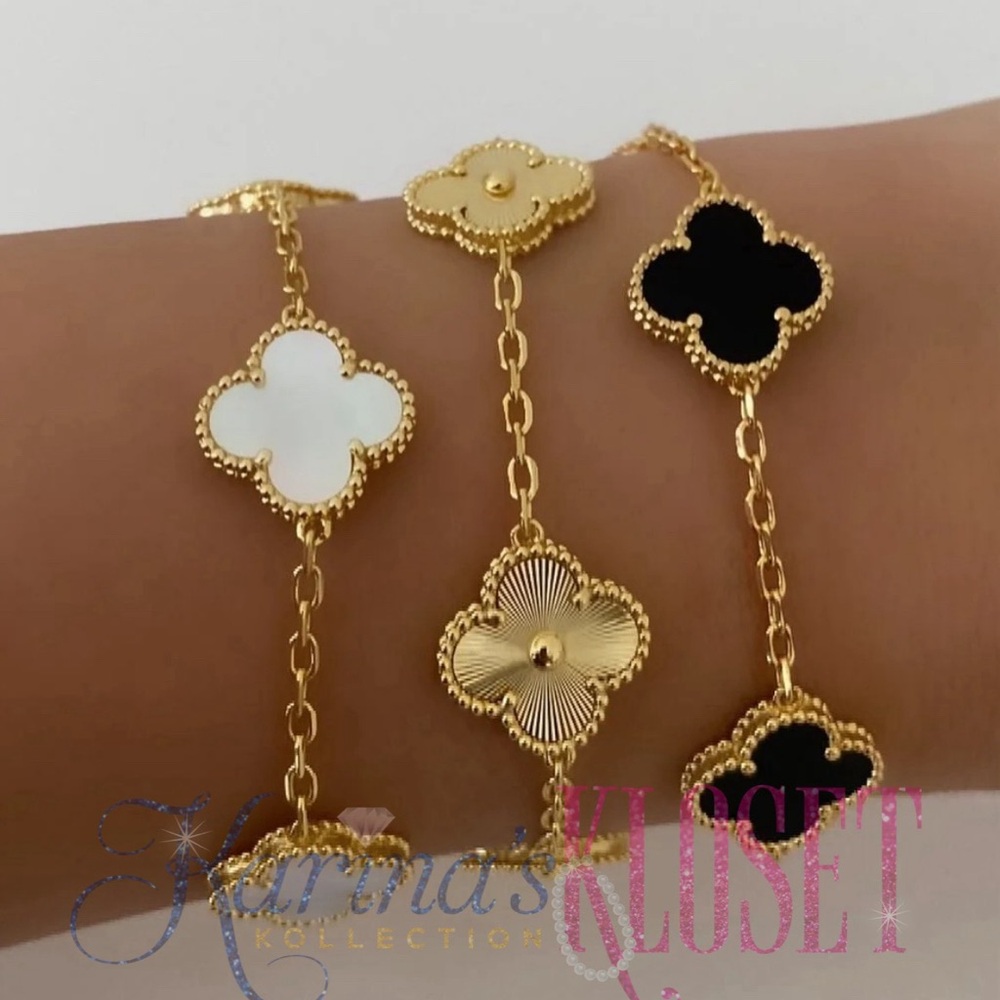 Gold Clover Bracelet, Four Leaf Clover, 18 Karat Gold Plated 🎀